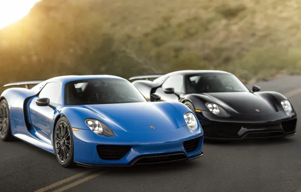Картинка Porsche, Blue, Black, 918, &amp;, Spyders
