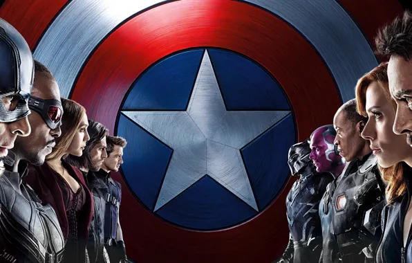 Картинка Scarlett Johansson, Vision, Iron Man, Falcon, Captain America, Black Widow, Robert Downey Jr., MARVEL, Hawkeye, …