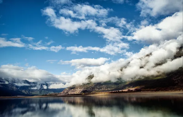 Картинка облака, горы, природа, озеро, Китай, Тибет