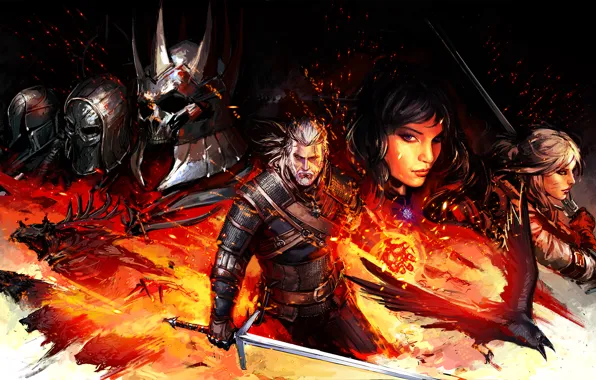 Картинка witcher, geralt, The Witcher 3: Wild Hunt, Geralt of Rivia, Ведьмак 3: Дикая Охота, Yennefer, …