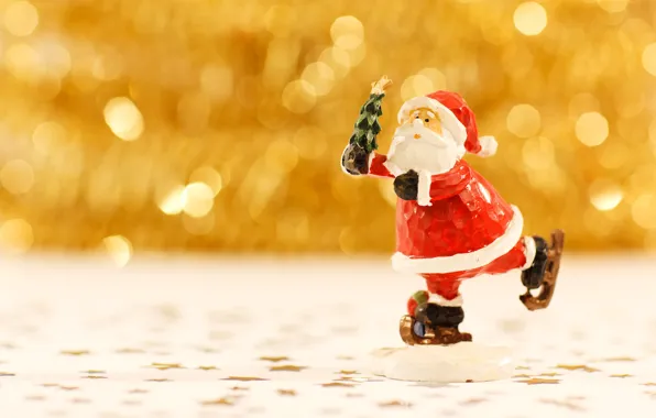 Картинка Рождество, Новый год, Санта Клаус, фигурка, боке, на коньках