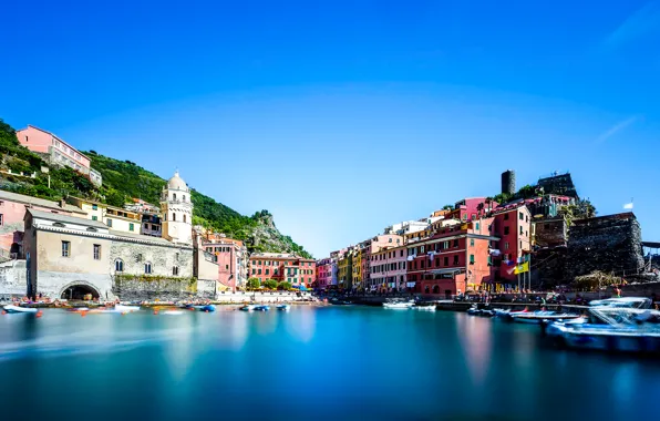 Картинка небо, дома, Италия, канал, Sky, Italy, Houses, Vernazza Cinque Terre
