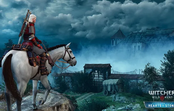 Картинка туман, лошадь, ведьмак, Геральт, DLC, The Witcher 3: Wild Hunt, дополнение, Ведьмак 3: Дикая Охота, …