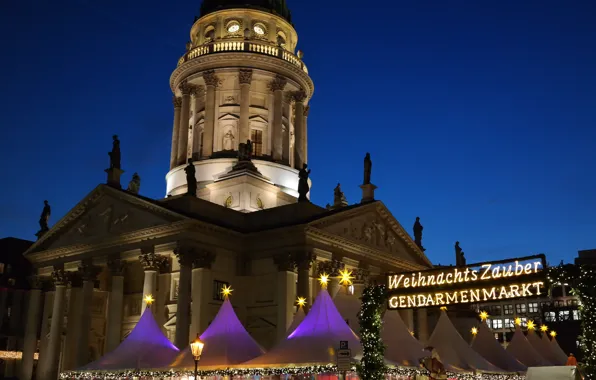 Картинка Германия, площадь, Рождество, Берлин, ярмарка, Жандарменмаркт, Немецкий собор
