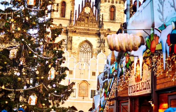 Картинка city, город, новый год, рождество, Прага, Чехия, площадь, Christmas, New Year, Prague, Praha, Czech Republic