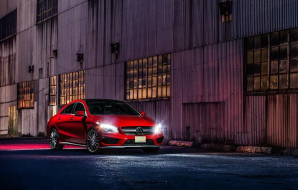 Картинка Mercedes-Benz, Red, Car, Front, AMG, CLA45, Ligth, Nigth
