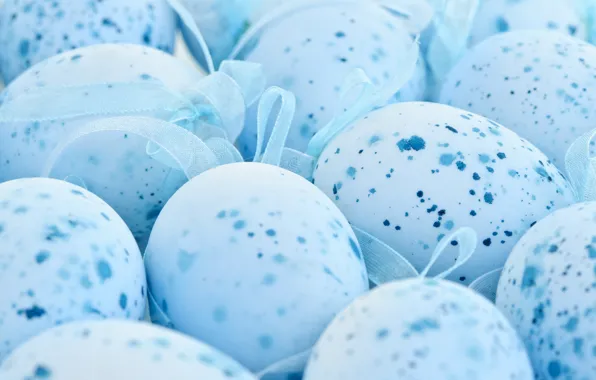 Картинка голубой, яйца, Пасха, blue, ленточка, Easter, eggs, крапинка, speckles