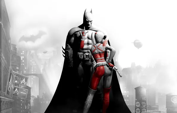 Картинка пистолет, batman, бэтмэн, супергерой, комикс, harley queen, batman arkham city, джокерша