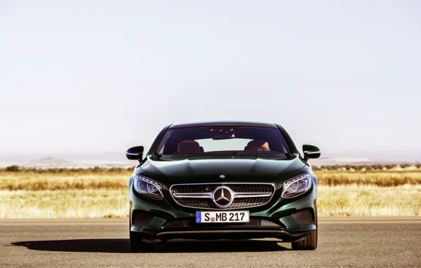 Картинка Mercedes-Benz, Авто, Зеленый, Машина, Мерседес, Лого, Coupe, Передок, S-Class