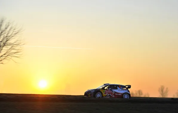 Картинка Закат, Солнце, Небо, Ситроен, Грязь, Citroen, DS3, WRC, Rally, Mikko Hirvonen