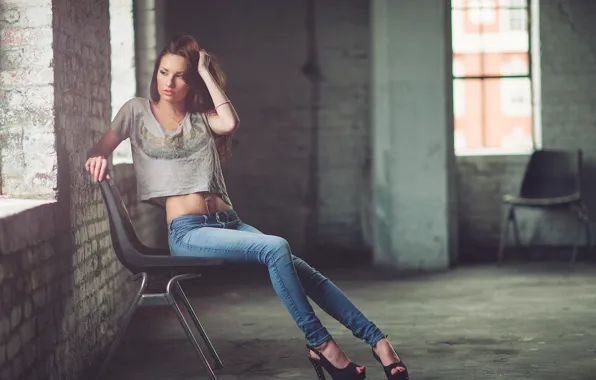 Картинка Girl, Model, Chair, Jeans, Jessica, Shirts