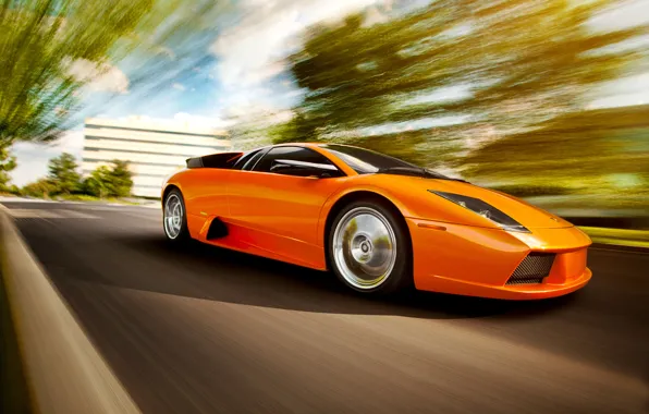 Картинка скорость, оранжевая, Lamborghini, размытость, ламборджини, Murcielago, orange, ламборгини, мурселаго