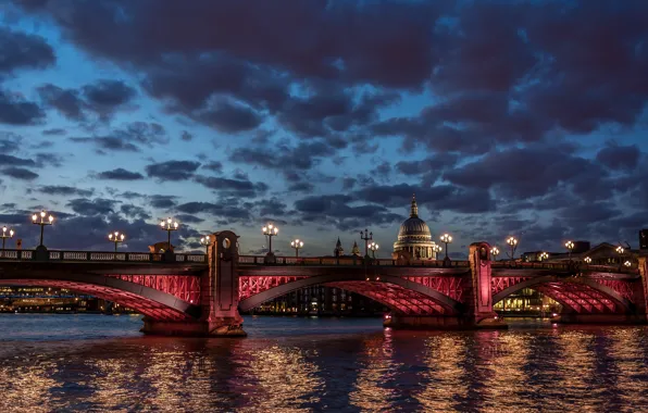 Картинка мост, город, рассвет, Лондон, river Thames