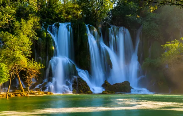 Картинка вода, деревья, водопады, потоки, Bosnia and Herzegovina, Kravice Falls
