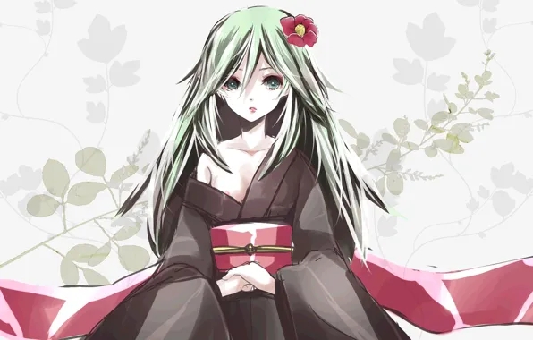 Картинка цветок, девушка, кимоно, vocaloid, hatsune miku