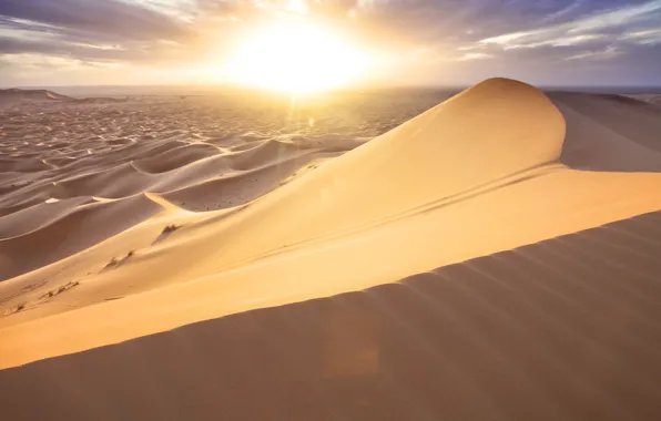 Картинка солнце, тучи, пустыня, дюны, пески, Morocco, Er Rachidia, Merzouga