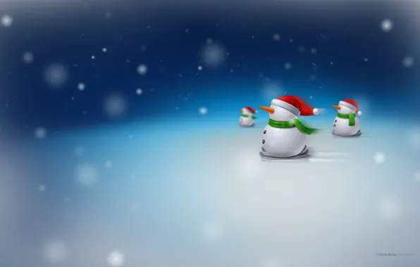 Картинка снег, снеговики, X'mas, новй год
