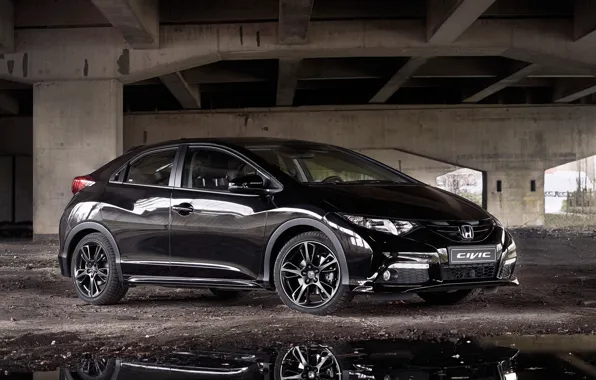 Картинка чёрная, Honda, Civic, под мостом, '2014, &quot;Black Edition&quot;