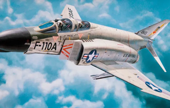 Картинка fighter, bomber, war, art, painting, aviation, american jet, F-110A Phantom II