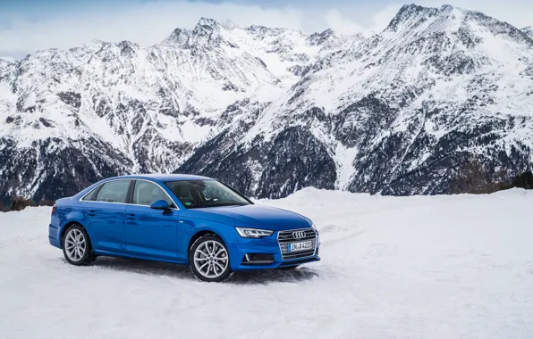 Картинка зима, снег, горы, Audi