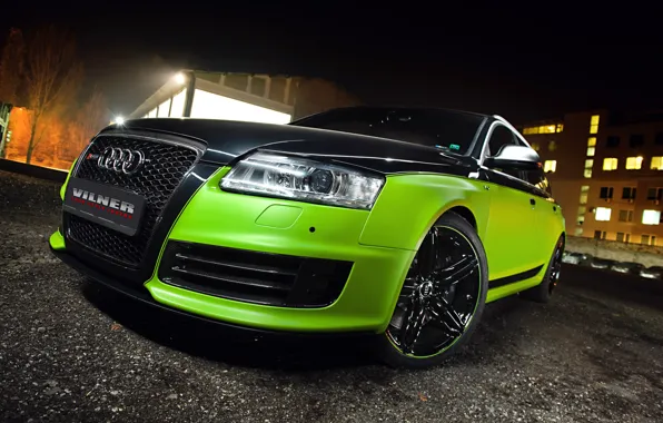 Картинка Audi, Green, Glow, Black, Lights, Night, Tuning, Vilner, Rims, RS6