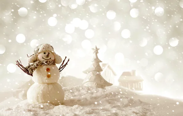 Картинка зима, снег, Новый Год, снеговик, Christmas, winter, snow, Merry