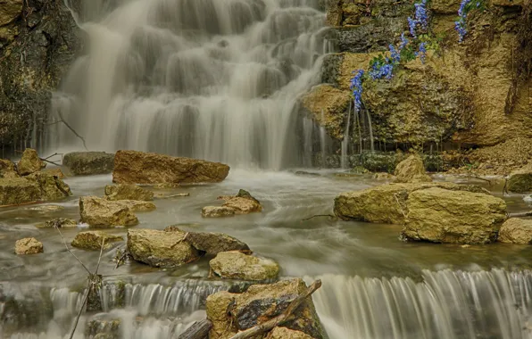 Картинка скала, река, камни, водопад, поток