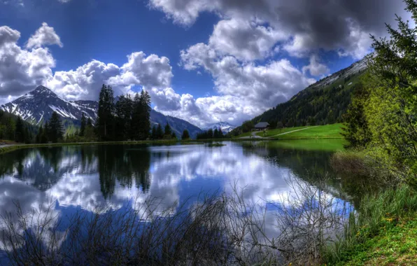 Картинка деревья, горы, озеро, отражение, Альпы, France, Alpes, French Alps