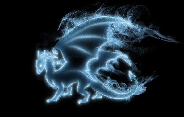 Картинка дракон, крылья, рога, черный фон