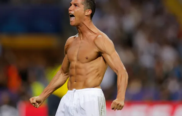 Картинка радость, футбол, победа, форма, Cristiano Ronaldo, футболист, крик, football, CR7, игрок, Реал Мадрид, Real Madrid, …