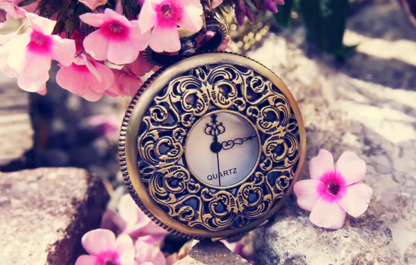 Картинка цветы, время, часы, весна, циферблат, flowers, spring, time, clock, switch, dial