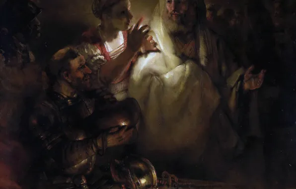 Картинка картина, религия, мифология, Рембрандт ван Рейн, Отречение Петра