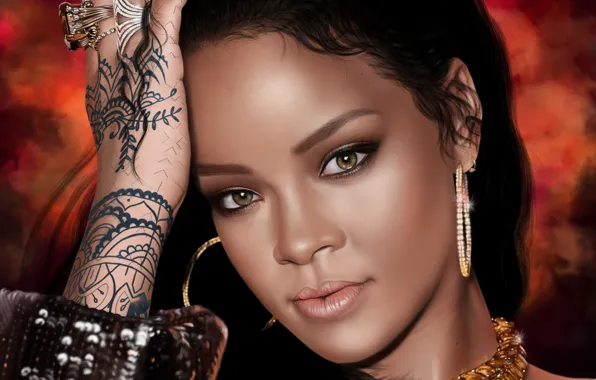 Картинка лицо, модель, красавица, певица, Rihanna, art, рианна