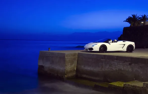 Картинка море, вечер, Lamborghini, белая