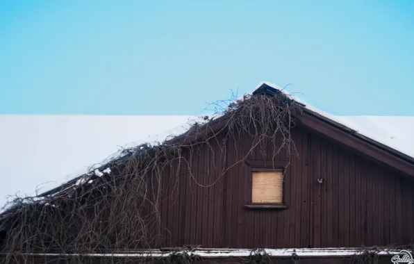 Картинка зима, крыша, дом, минимализм