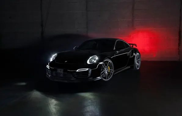 Картинка car, 911, Porsche, black, tuning, Turbo, автообои, TechArt