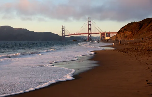 Картинка Калифорния, Сан-Франциско, Golden Gate Bridge, beach, California, San Francisco, usa