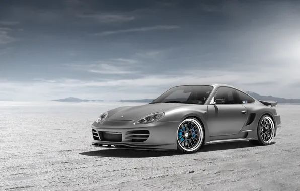 Картинка пустыня, Porsche, серебристый, порше, блик, front, silvery, 991, Widebody, 996, Top Secret, аэродинамический обвес, SSR