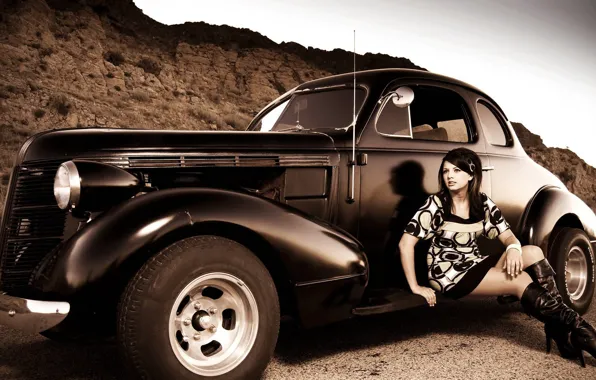 Картинка car, vintage, hot girl, car and girl, vingage car and girl
