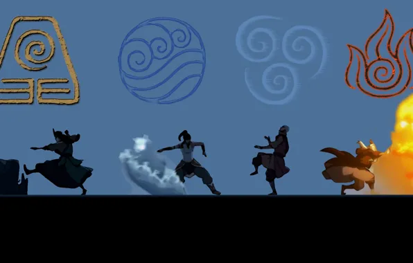 Картинка вода, огонь, земля, стихия, воздух, аватар, avatar, The legend of Korra, Корра, Korra, Аанг, Легенда …