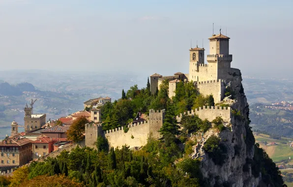 Картинка скалы, гора, панорама, крепость, Сан-Марино, Mount Titano, San Marino Historic Centre