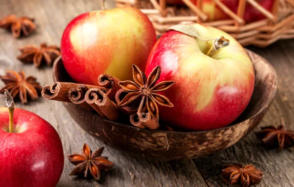 Картинка яблоки, корица, fruit, пряности, apples, cinnamon, анис