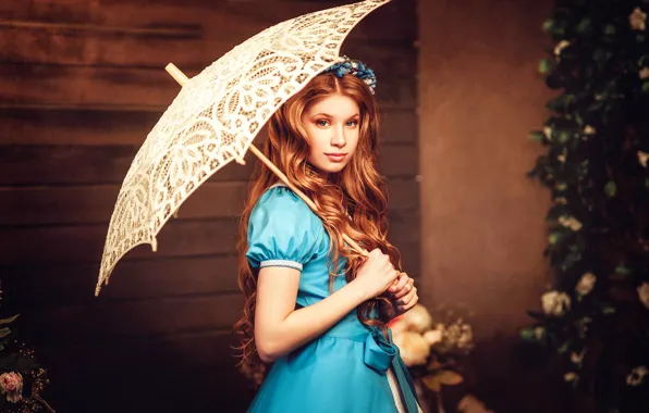 Картинка девушка, зонт, платье, Diana lipkina