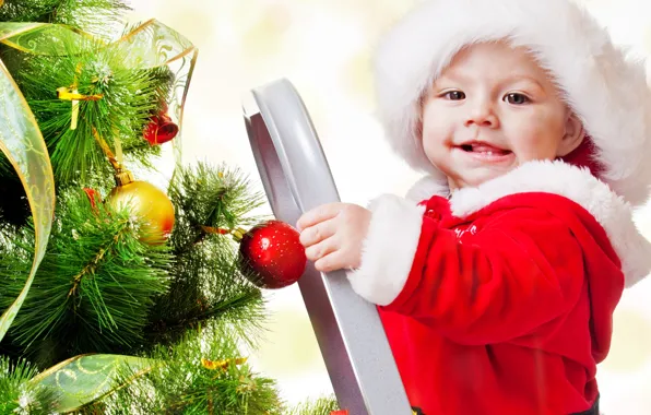 Картинка дети, лестница, Новый год, парень, new year, merry christmas, christmas tree, children, новогодняя елка, ladder, …