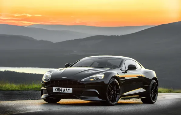 Картинка закат, Aston Martin, вечер, астон мартин, Vanquish, ванквиш, 2014, Carbon Black
