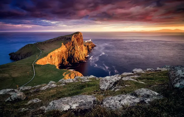 Картинка маяк, Шотландия, на краю, остров Скай, Neist point, архипелаг Внутренние Гебриды