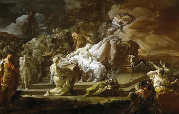 Картинка картина, мифология, Коррадо Джаквинто, Жертвоприношение Ифигении