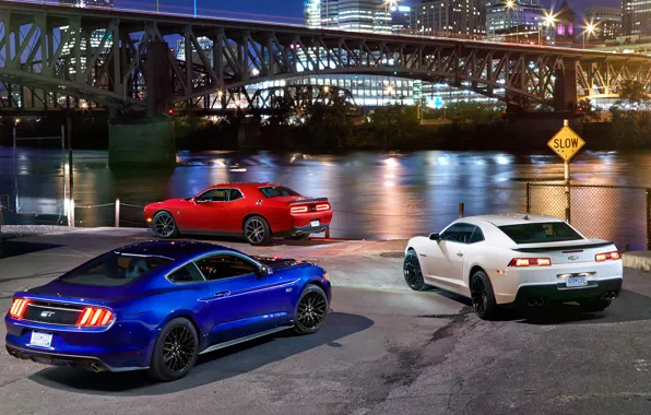 Картинка Ford Mustang, Dodge Challenger, Chevrolet Camaro, мускулкары