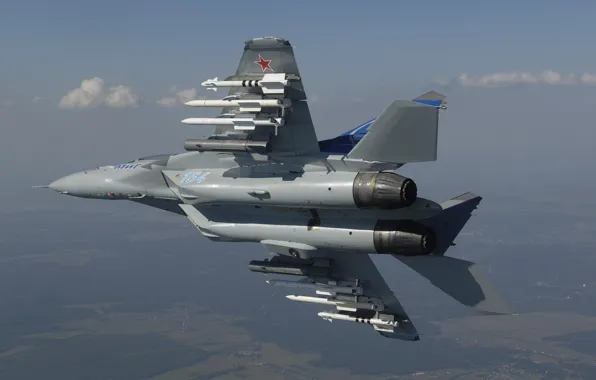 Картинка небо, истребитель, вираж, самолёт, МиГ-35