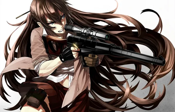 Картинка девушка, оружие, злость, аниме, арт, пули, винтовка, tef